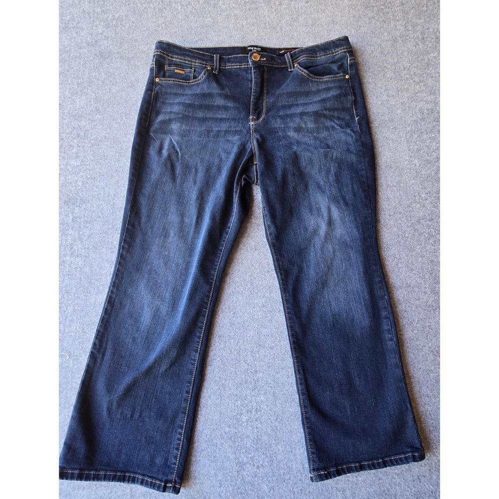 Nine West Women's Jeans Taylor Wide Cuff Capri Dark Wash Studded Size 14 (35x25)